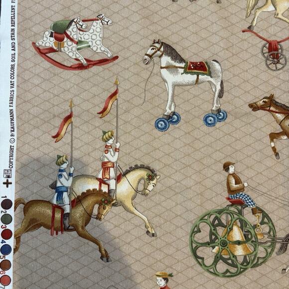 Vtg P Kaufmann Carousel Horse Fabric Tan‎ Geometric Circus Rocking Racing 53x54” - Picture 11 of 16